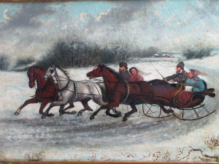 Painted 19th Century Russian Painting Winter Scene, circa 1870s Unsigned For Sale