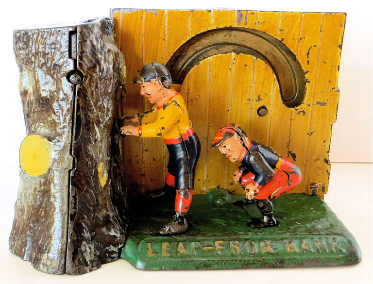 Manufactured in 1892 by The Shepard Hardware Company in Buffalo, New York, this cast iron mechanical bank measures
 7 1/2