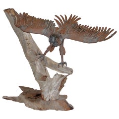 Folk Art Americana Iron Eagle on Driftwood Base, circa 1910