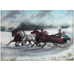 Peinture européenne du 19ème siècle - Scène d'hiver, vers les années 1870, non signée