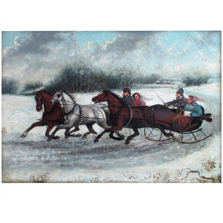 19th Century Russian Painting Winter Scene, circa 1870s Unsigned For Sale