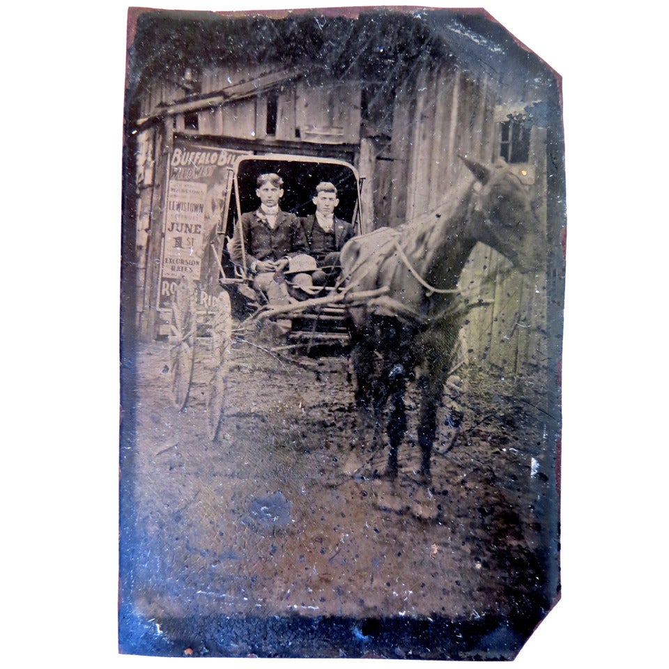 Tintype Displaying a Buffalo Bill Poster, circa 1890s