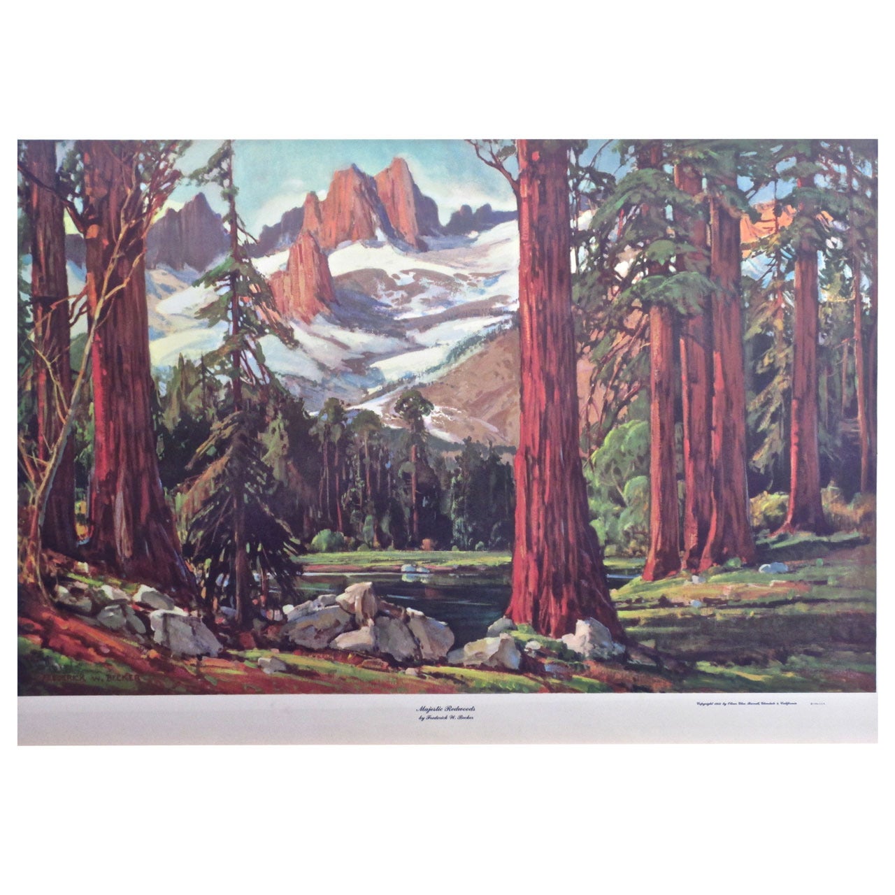 "Majestic Redwoods" Lithograph by Frederick W. Becker, circa 1952