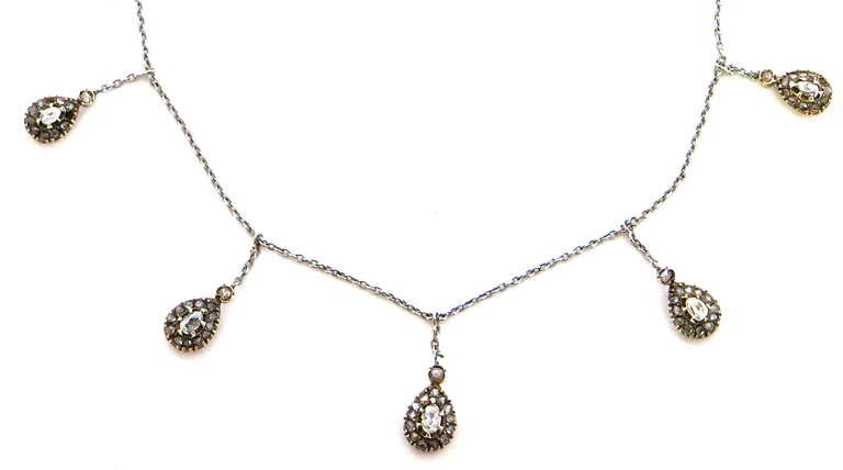 American Diamond and Gold Victorian Necklace, circa 1895 For Sale