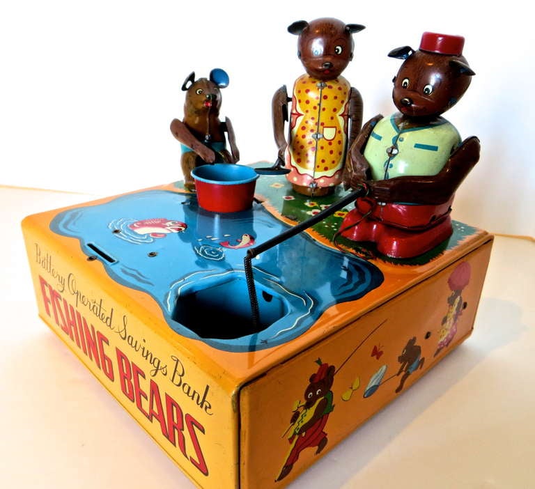 Japanese Mechanical Bank 'Fishing Bears', circa 1950s