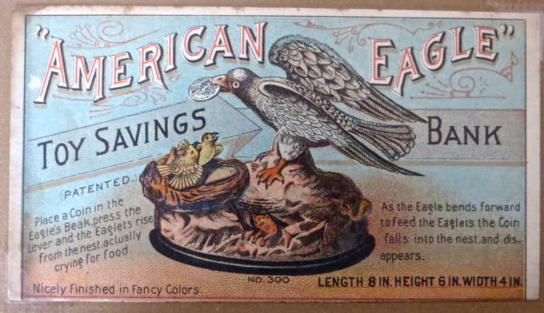 American Five Mechanical Bank Trade Cards in Frame, circa 1880s For Sale
