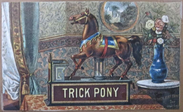 Five Mechanical Bank Trade Cards in Frame, circa 1880s In Good Condition For Sale In Incline Village, NV