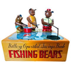Mechanical Bank "Fishing Bears" Circa 1950's 3