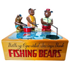 Vintage Mechanical Bank 'Fishing Bears', circa 1950s