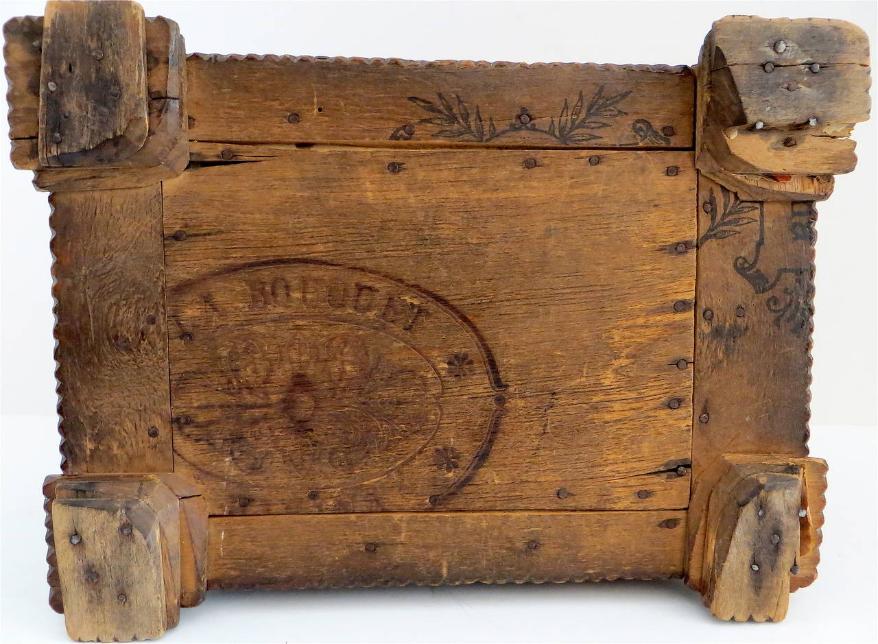 Tramp Art Wooden Still Bank Box, Dated 1915 1