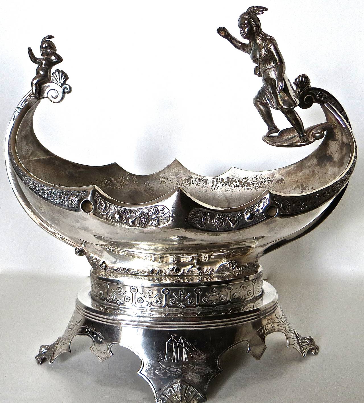 Indian Figural Silver Plated Fruit Bowl, circa 1880s 3