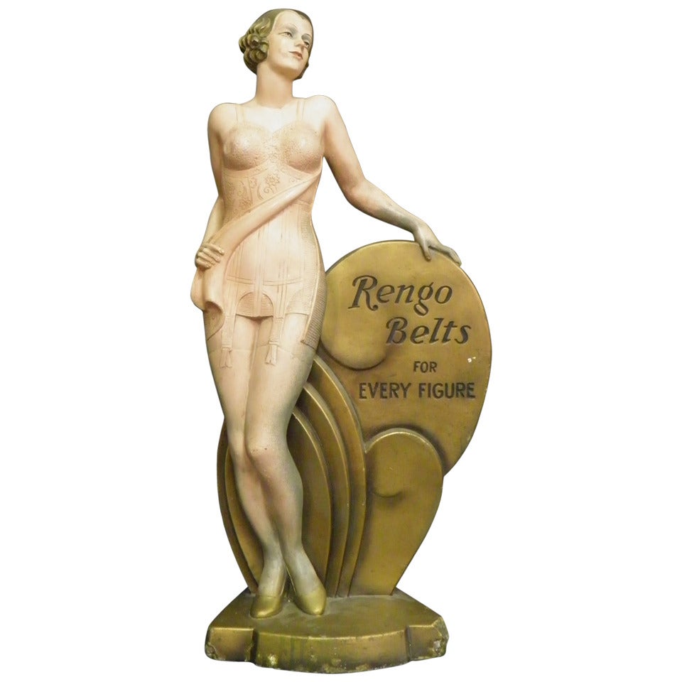1920s Art Deco Large "Rengo Belts" Advertising Statue For Sale
