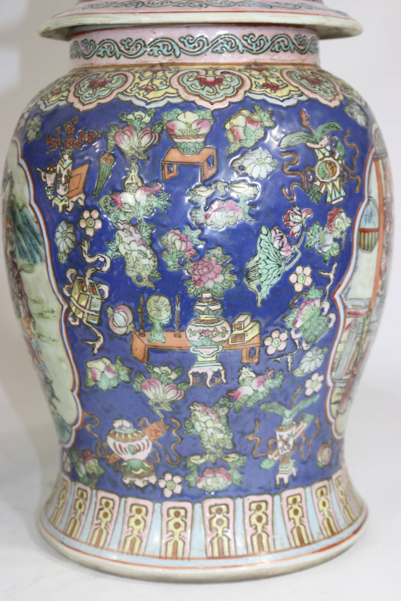 20th Century Pair of Large Chinese Porcelain Cobalt Covered Ginger Jars with Foo Dog For Sale