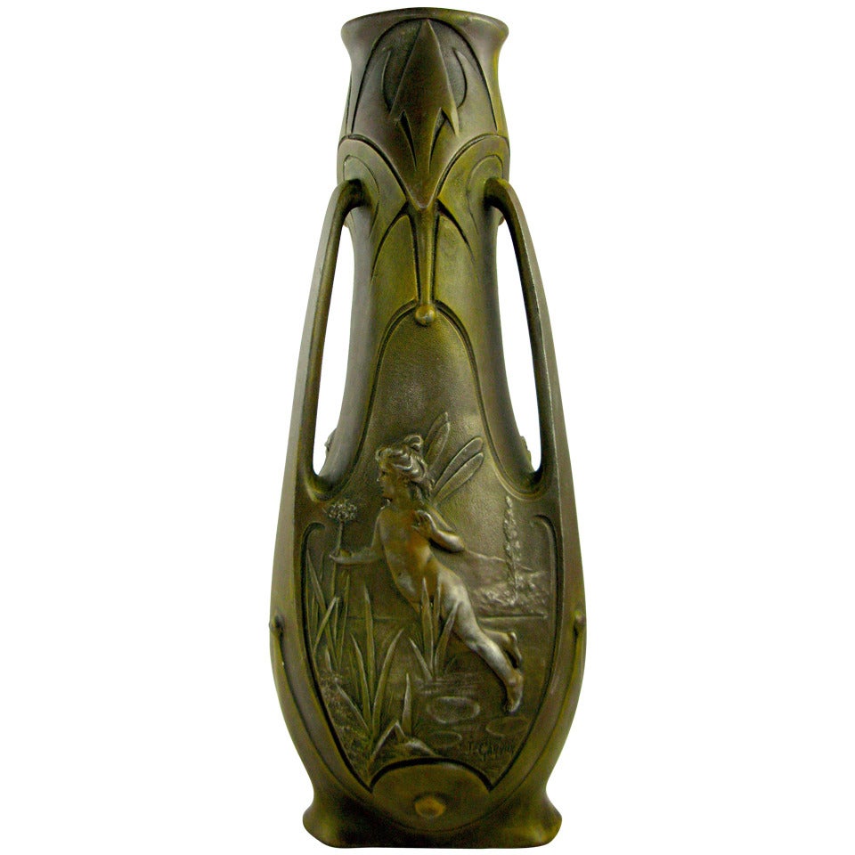 circa 1898 Tycoon's Winged Fairies Art Nouveau Bronze Vase-  For Sale