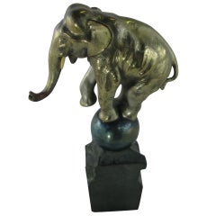 Vintage 1930 Whimsical Art Deco Silvered Bronze Dancing Elephant with Provenance