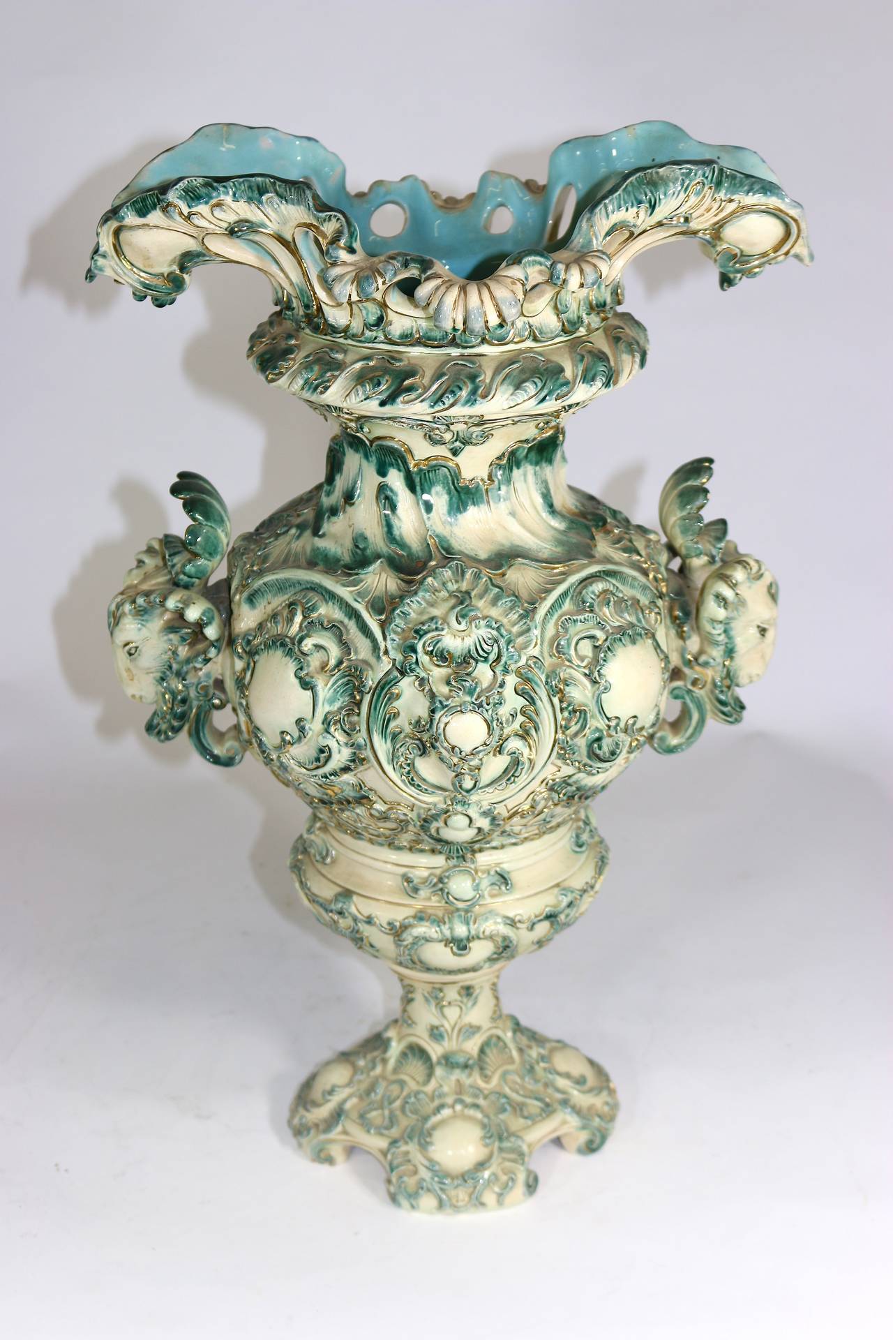 KPM Style Large Porcelain Austrian Vase with Rams Head Details  circa 1891 For Sale 1