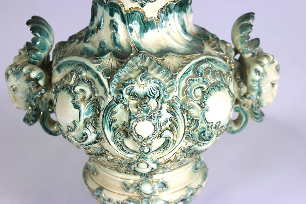 Gilt KPM Style Large Porcelain Austrian Vase with Rams Head Details  circa 1891 For Sale
