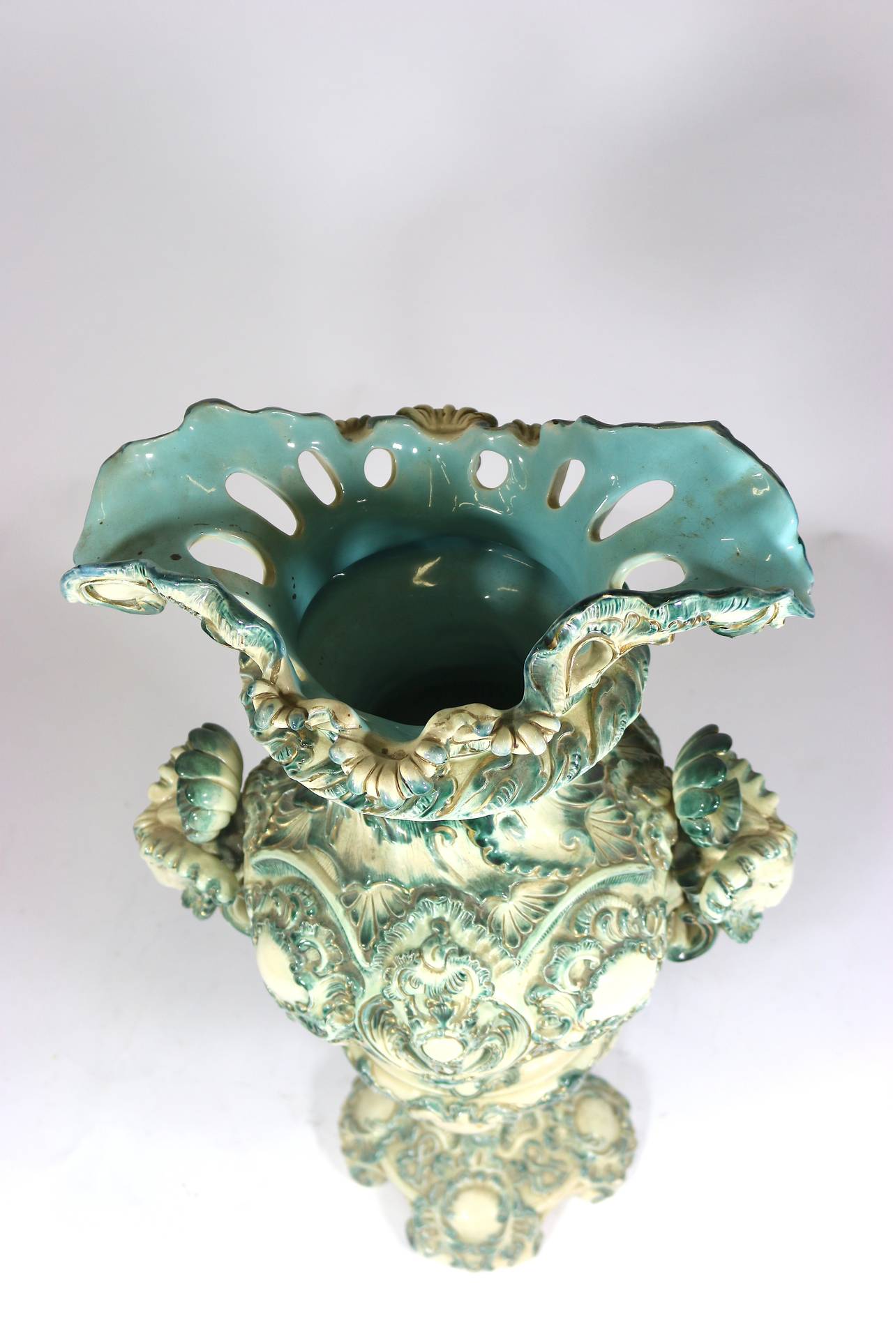 KPM Style Large Porcelain Austrian Vase with Rams Head Details  circa 1891 For Sale 3