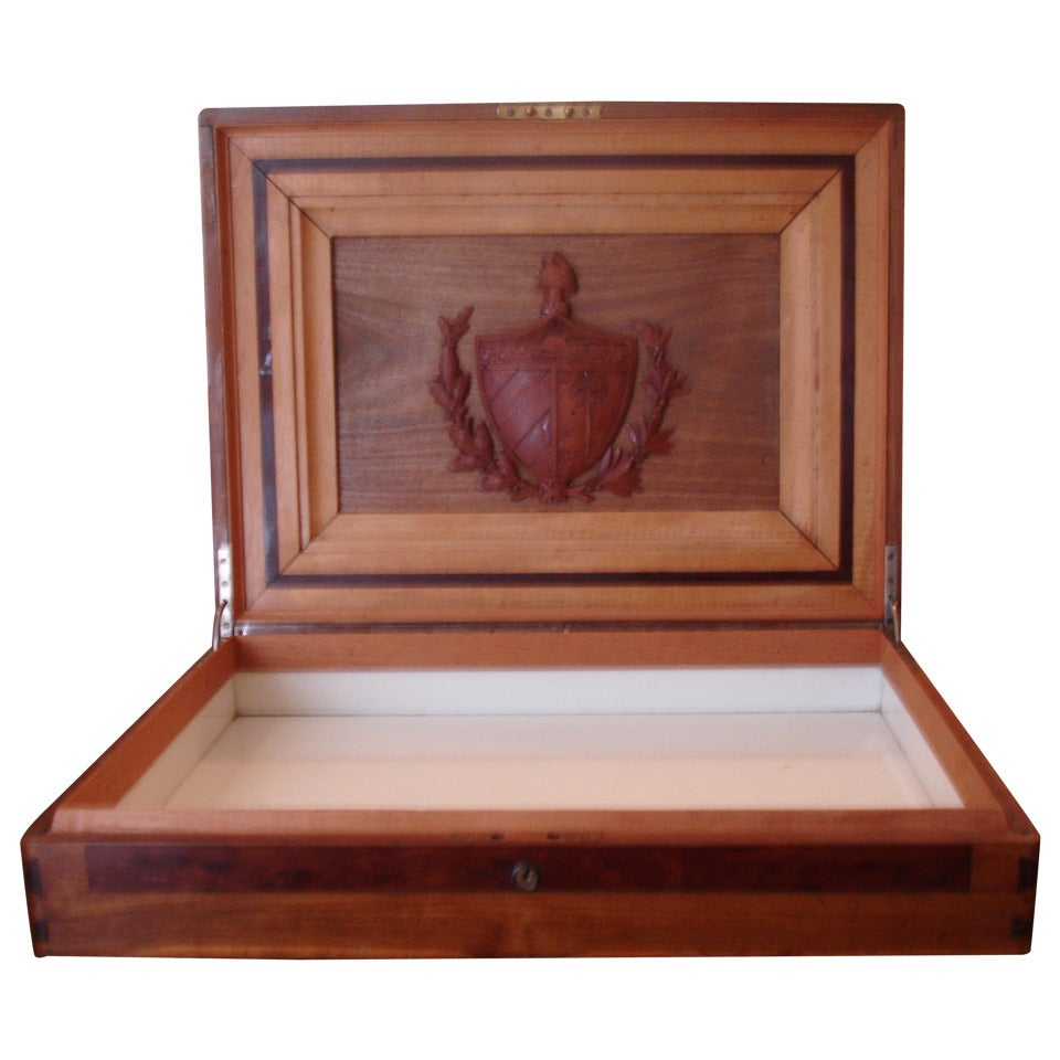 Cuban Wood Cigar Humidor Cuba's Coat of Arms- circa 1940---with Provenance For Sale