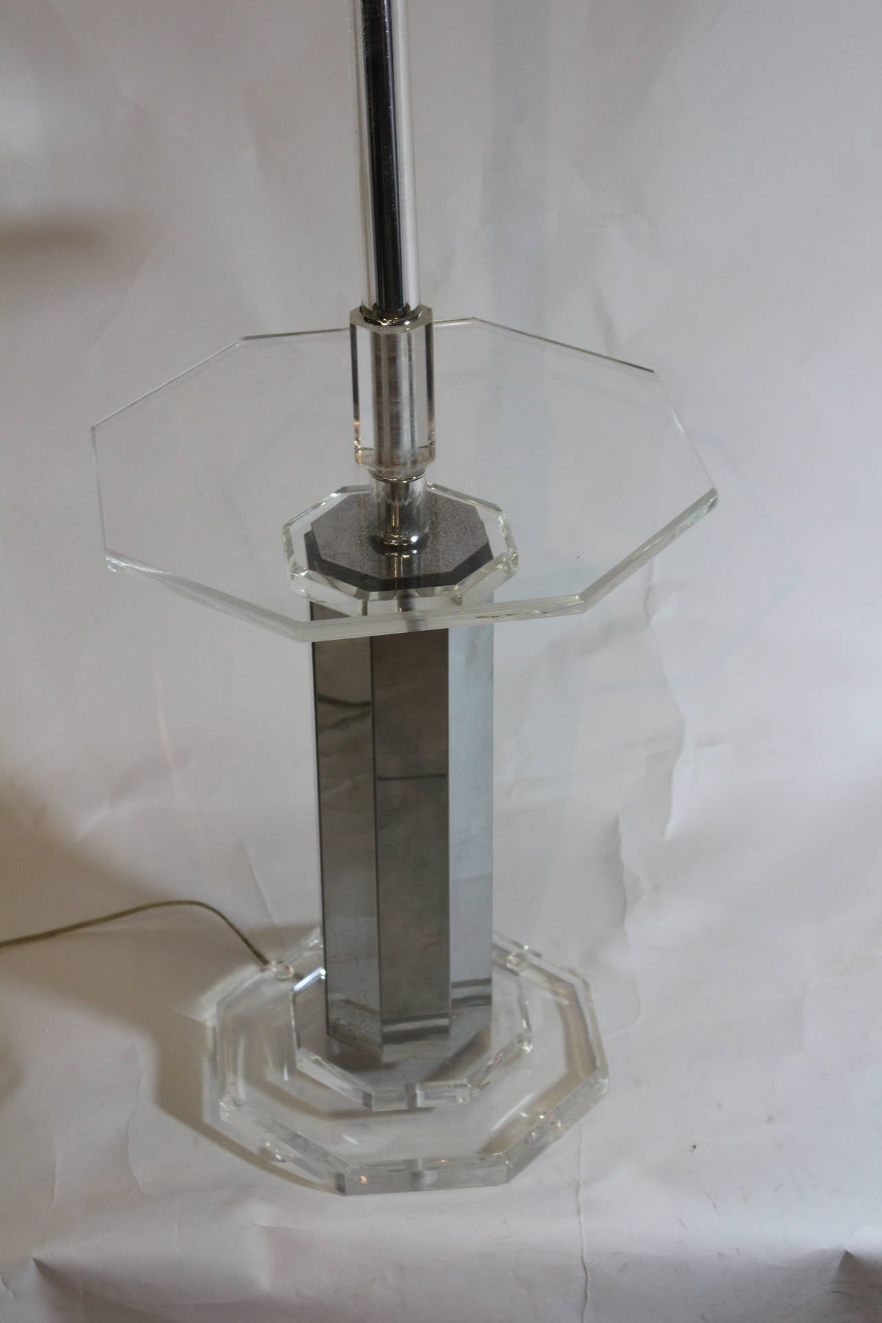 1960 Bauer Octagonal Chrome Lucite Mirror Floor Table Lamp Springer Style For Sale 3