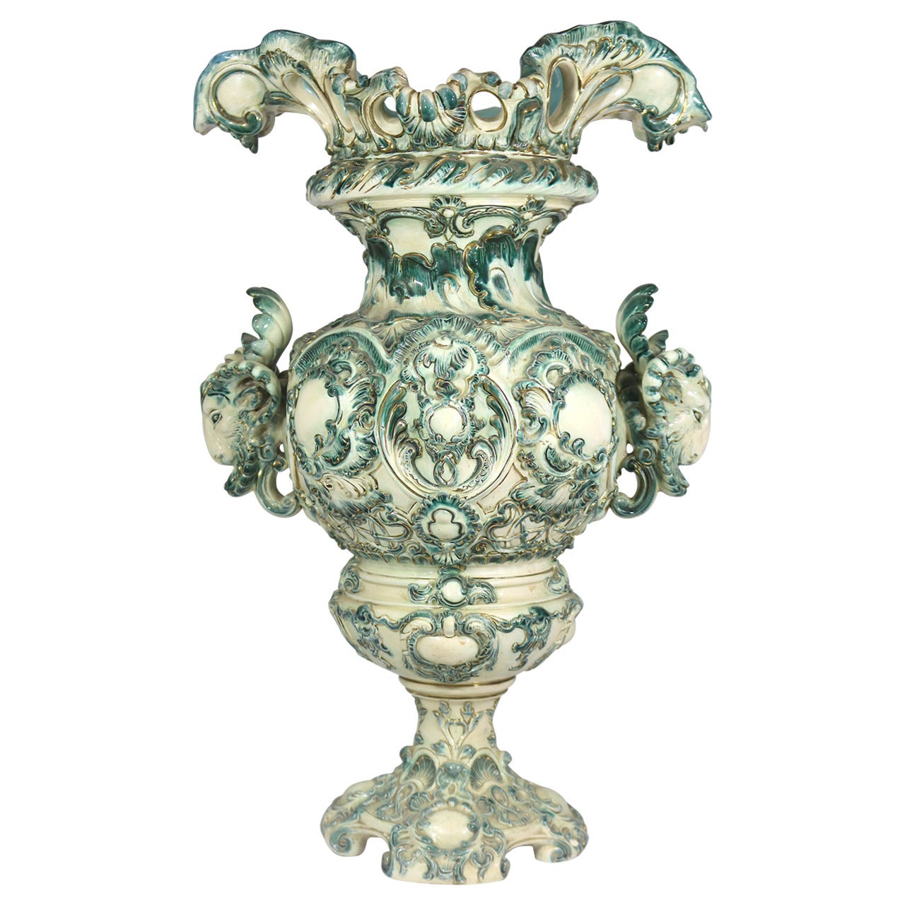 KPM Style Large Porcelain Austrian Vase with Rams Head Details  circa 1891 For Sale