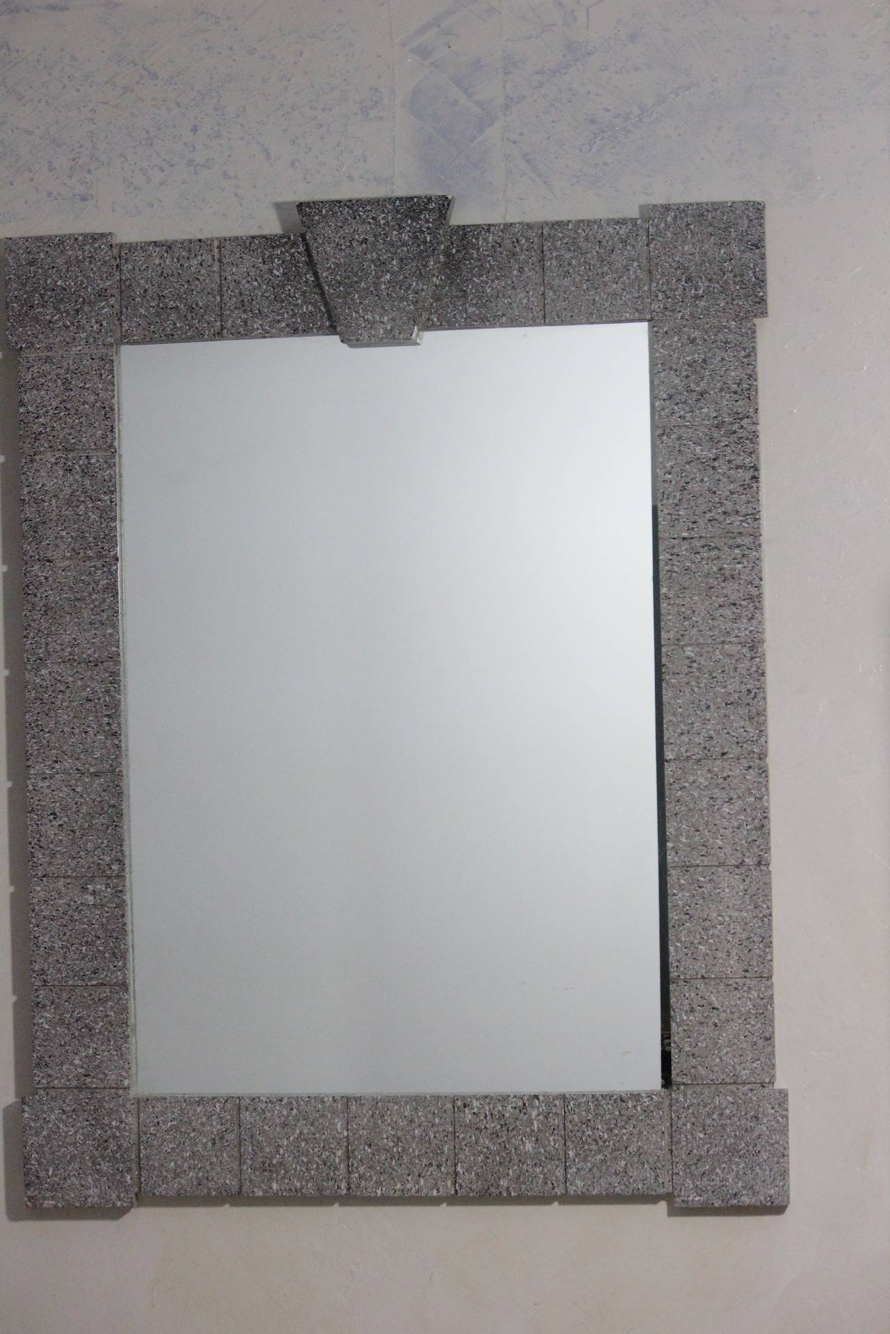 1970s Mirror Architectural Delineated Faux Stone For Sale 1