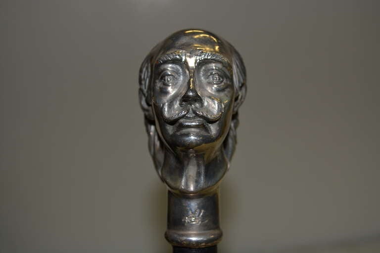 Carved Hollywood Regency Rare Salvador Dali Signature Silver Walking Stick or Cane For Sale