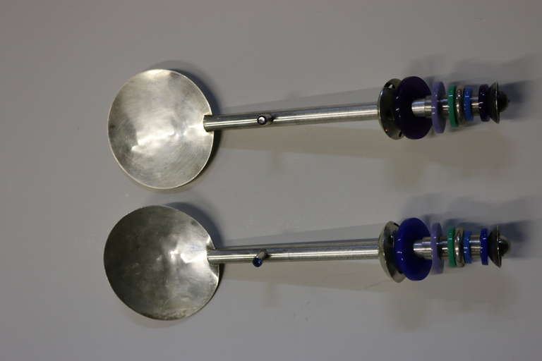 20th Century Museum Artist Vintage Modern Large Sterling Gemstone Signed Serving Spoon For Sale