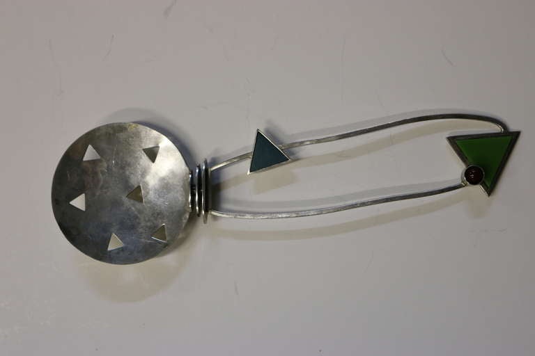 20th Century Modern Museum Artist Serving Pieces- Sterling, Gemstone-signed, dated For Sale