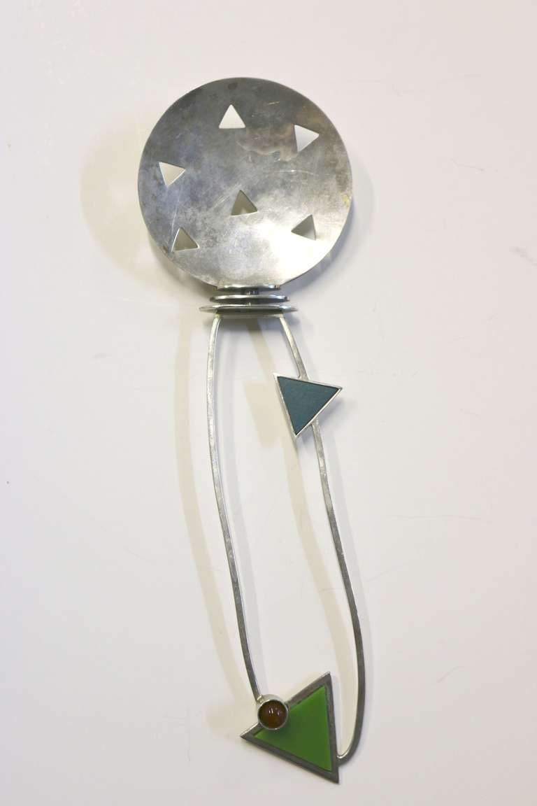 Museum Artist Vintage Modern Large Sterling Gemstone Signed Serving Spoon