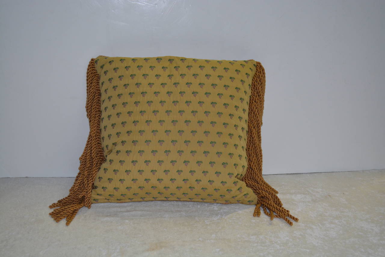 Vintage Floral Wool Needlepoint Trimmed Fringed Pillow For Sale at 1stDibs