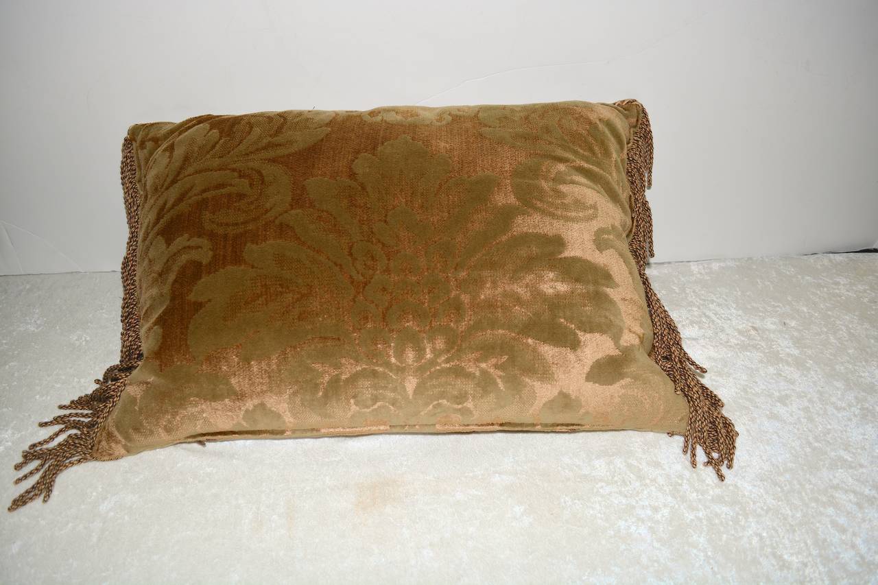 Vintage Floral Needlepoint Trimmed Fringed Pillow For Sale at 1stDibs