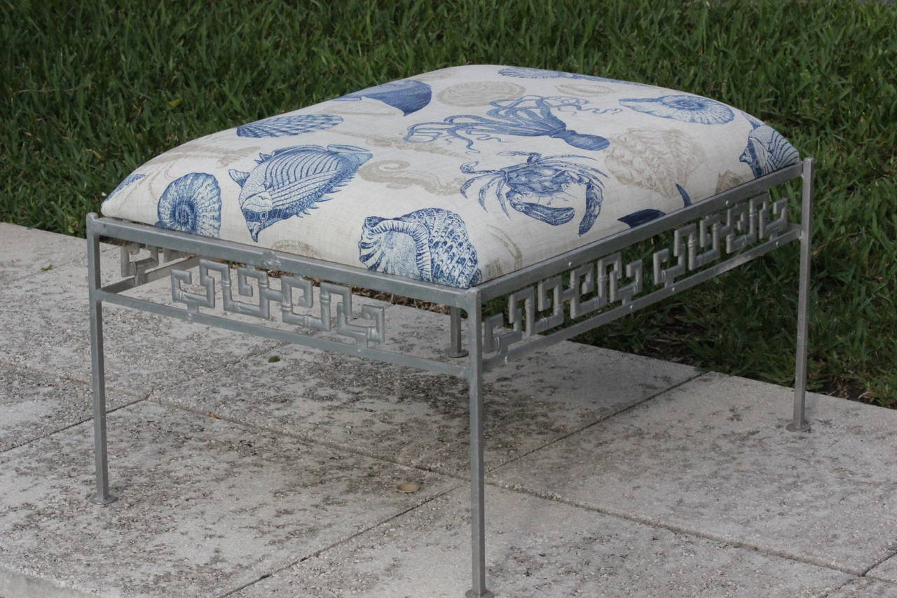 Salterini Large Greek Key Garden Ottoman or Table Bench In Good Condition For Sale In West Palm Beach, FL