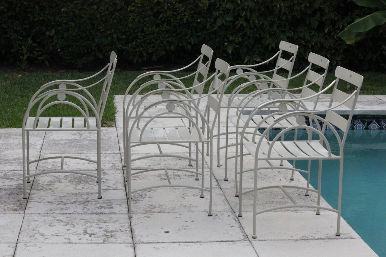 Metal Mid Century High Style Arm Chairs set of 6  with Harkness Provenance