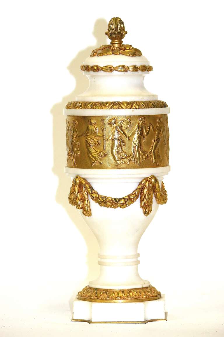 French Signed Colin Paris Marble Gilt Bronze Cassolettes, circa 1860 Oil Tycoon's For Sale