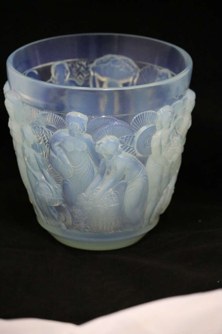 Art Deco Signed Sabino Opalescent Glass Vase of Goddesses in the Lalique Manner For Sale 1