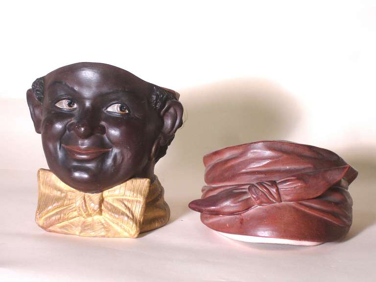 Folk Art  Rare Bloch African Americana Figural Tobacco Jar Humidor signed dated 1908 For Sale