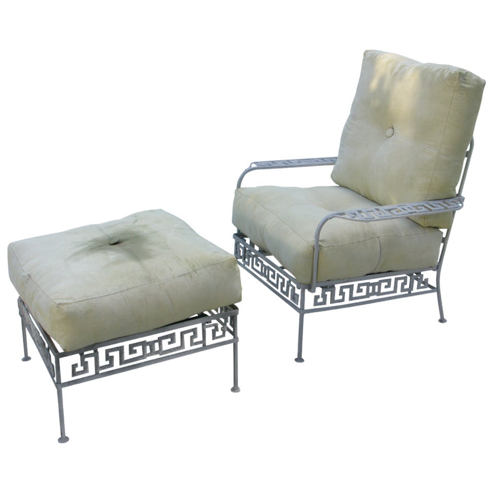 Salterini Hollywood Regency Garden Lounge Chair and Ottoman For Sale