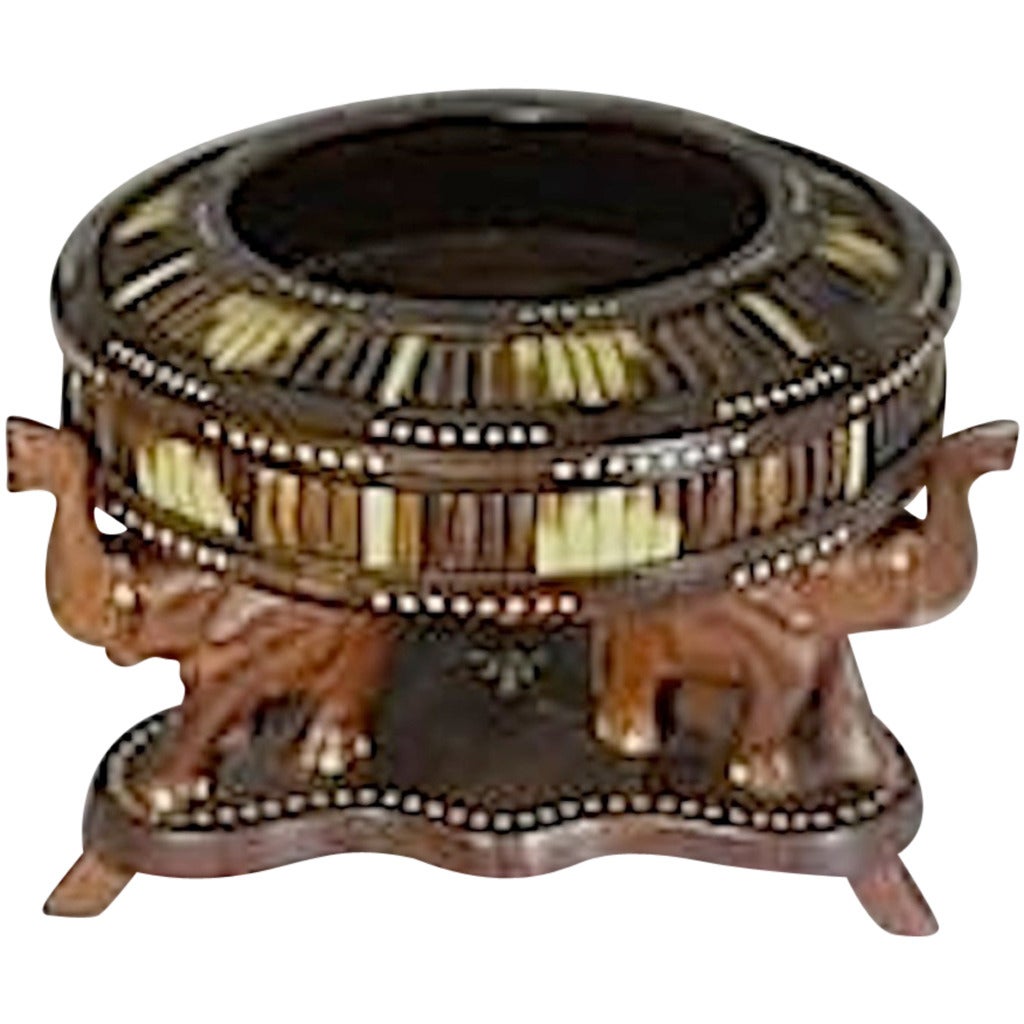 Unique 19th Century Anglo-Indian, Wood Quill Bowl Supported by Elephant Stand For Sale