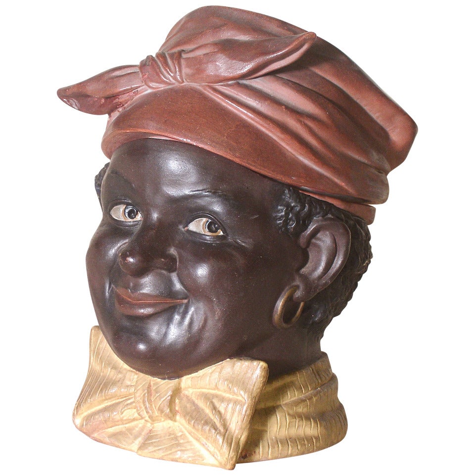  Rare Bloch African Americana Figural Tobacco Jar Humidor signed dated 1908 For Sale
