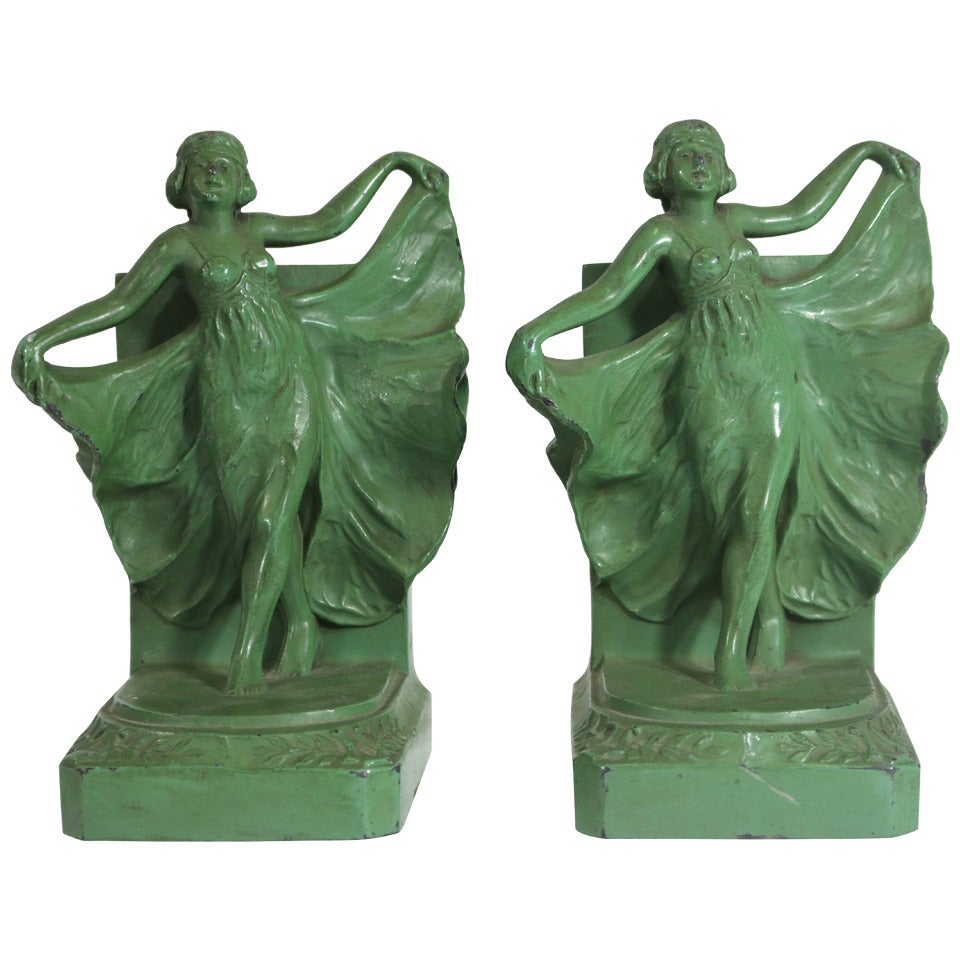 Pair of Art Deco 'Loie Fuller' Bookends with Provenance For Sale