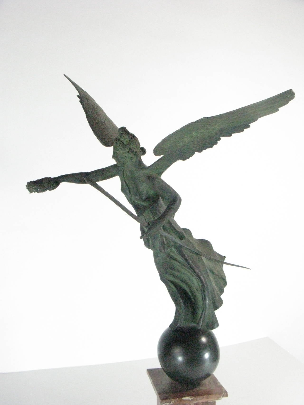 European Archaistic Monumental Bronze Winged Victory with Provenance  19th century For Sale