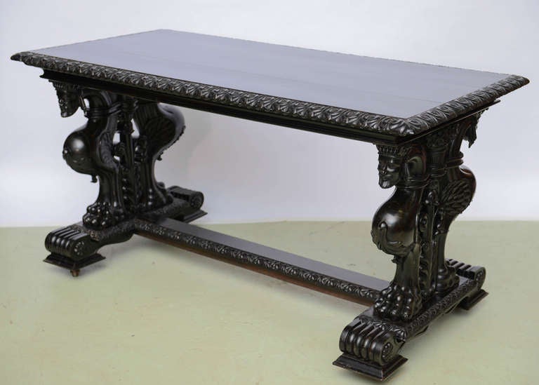 Important Grand Estate English Ebony Console Table Desk. 19th century