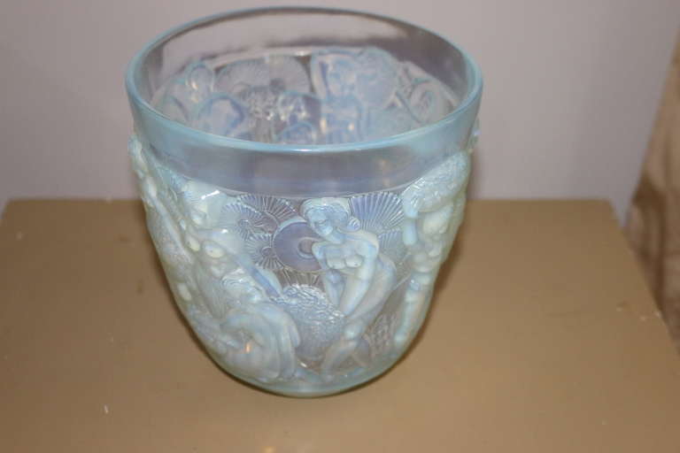 Art Deco Signed Sabino Opalescent Glass Vase of Goddesses in the Lalique Manner For Sale 6