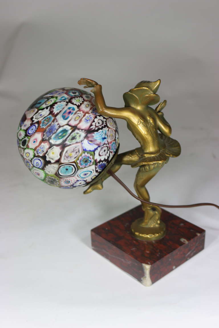 20th Century 1920's Art Deco Ignacio Gallo Danseuse Lamp Original Millefiori Ball Shade For Sale