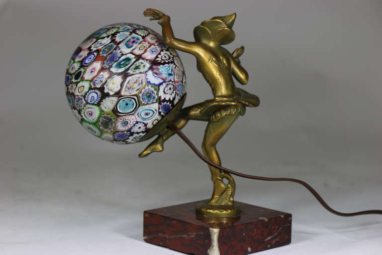 1920's Art Deco Ignacio Gallo Danseuse Lamp Original Millefiori Ball Shade For Sale 1