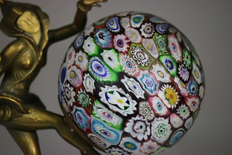 1920's Art Deco Ignacio Gallo Danseuse Lamp Original Millefiori Ball Shade For Sale 2