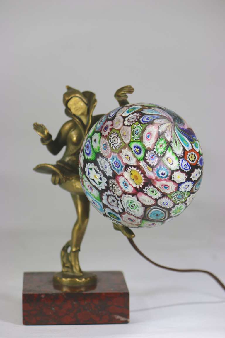 1920's Art Deco Ignacio Gallo Danseuse Lamp Original Millefiori Ball Shade In Good Condition For Sale In West Palm Beach, FL