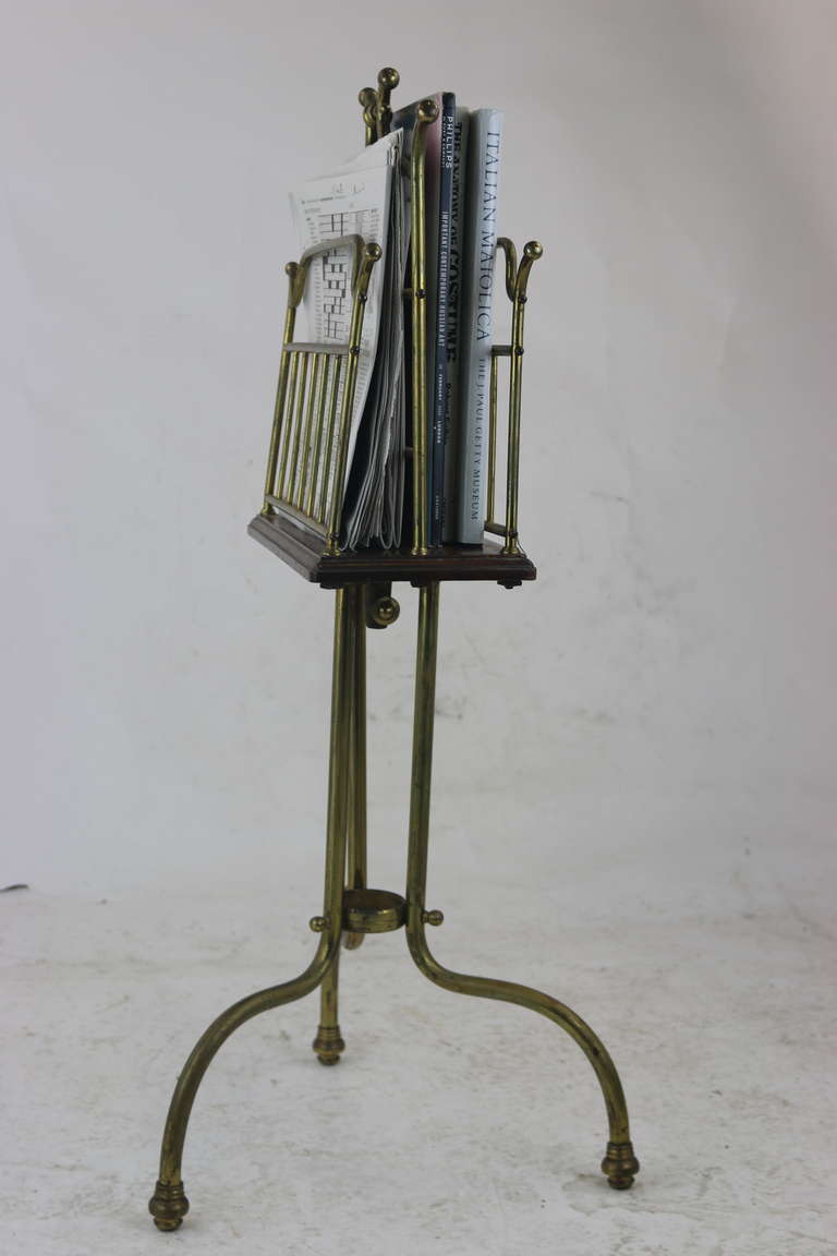 19th Century Edwardian Brass Walnut Canterbury Magazine Holder with Provenance In Good Condition For Sale In West Palm Beach, FL