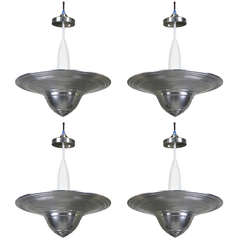 Rare 1950s Machine Age Set of Aluminum 'Alzak" Pendant Lights by Westinghouse 12